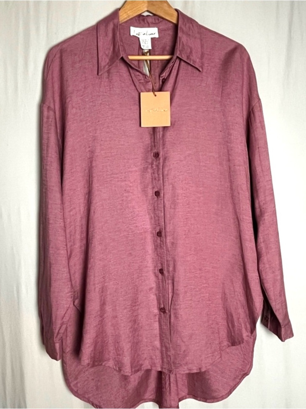 Lost in Lunar NWT Denny Tunic Length Shirt Mauve M Linen Blend Open Twist Back